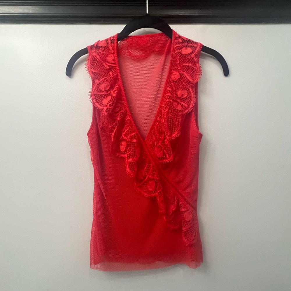 WOMEN’S SLEEVELESS MESH TANK TOP, SIZE SMALL, BRIGHT RED